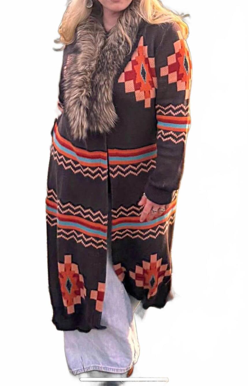 NEW PANHANDLE women's aztec sweater cardigan in blue